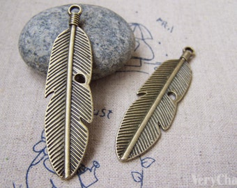 10 pcs of Antique Bronze Huge Feather Leaf Pendants 15x59mm A2912