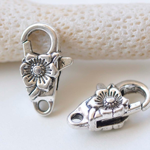 10 Stück Antik Silber Blume Hummer Verschlüsse 11x24mm A2356