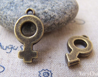 20 pcs (10 pairs) of Antique Bronze Male And Female Gender Symbol Charms 11x21mm A3434