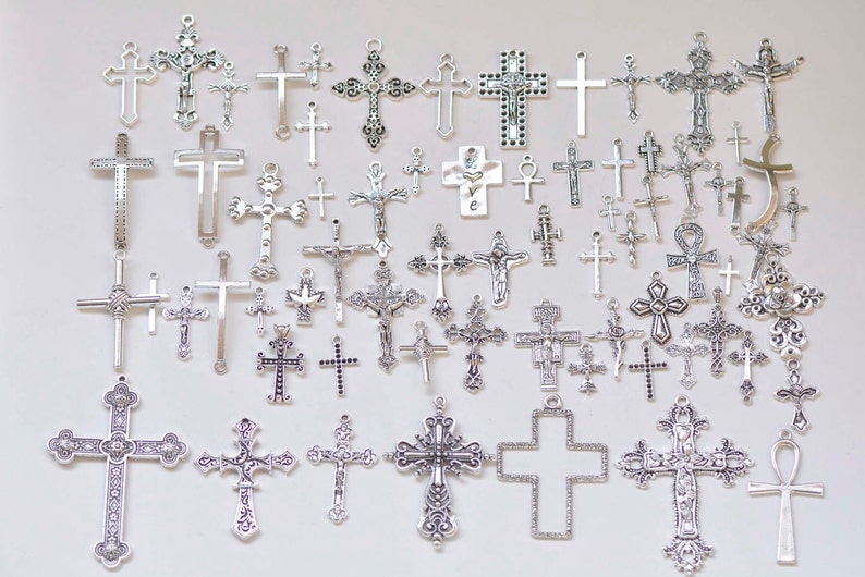 Antique Silver Cross Ankh Charmes religieux Styles mixtes Ensemble de 70 image 1