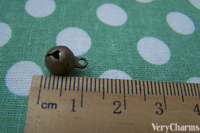 50 pcs Antique Bronze Jingle Bells Charms 8mm A3853 image 2