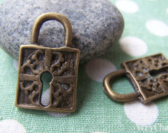 10 pcs of Antique Bronze Lovely Lock Charms 15x26mm A2060