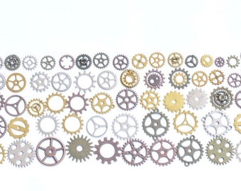 Colección de dijes de engranajes a granel, piezas de rueda, colgantes, colores y estilos variados, 100 g (3,5 oz)