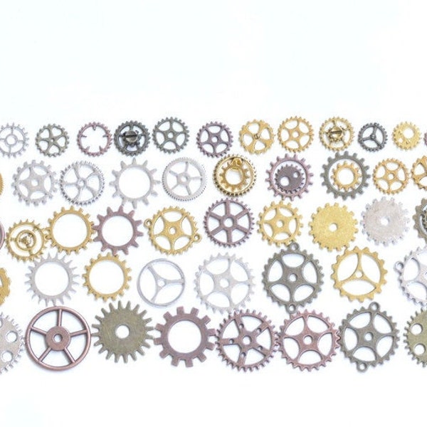 Bulk Gear Charms Collection Pendentifs de pièces de roue, couleurs et styles mélangés 100 g (3,5 oz)