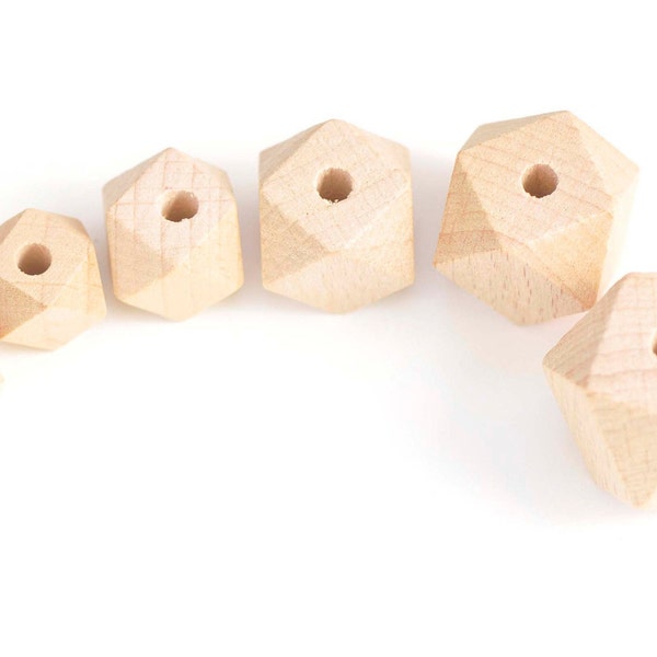 Faceted Geometric Beech Wood Beads Wooden Findings 10mm/12mm/14mm/16mm/18mm/20mm/25mm/30mm