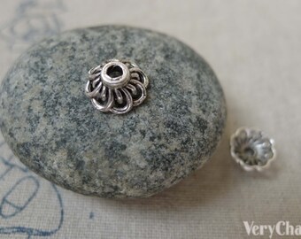 50 pcs of Antique Silver Filigree Flower Spacer Bead Caps 9mm A5947