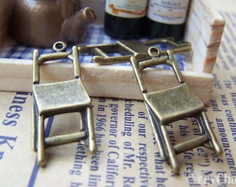 Bulk Antique Bronze Flat Chair Charms Pendants 11.5x28mm