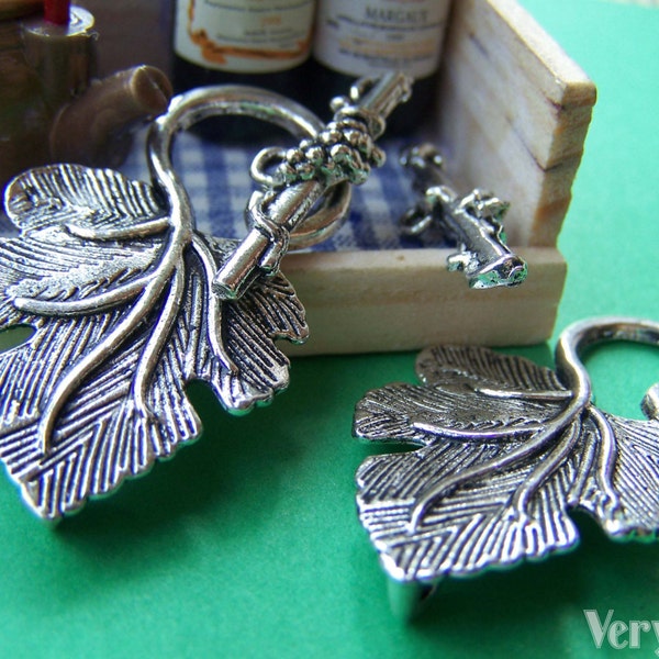 10 ensembles d'antique Silver Vine Feuille Toggle Clasps A2800