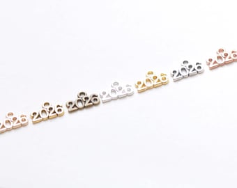 50 pcs New Year 2026 Charms Shiny Gold/Antique Silver/Antique Bronze