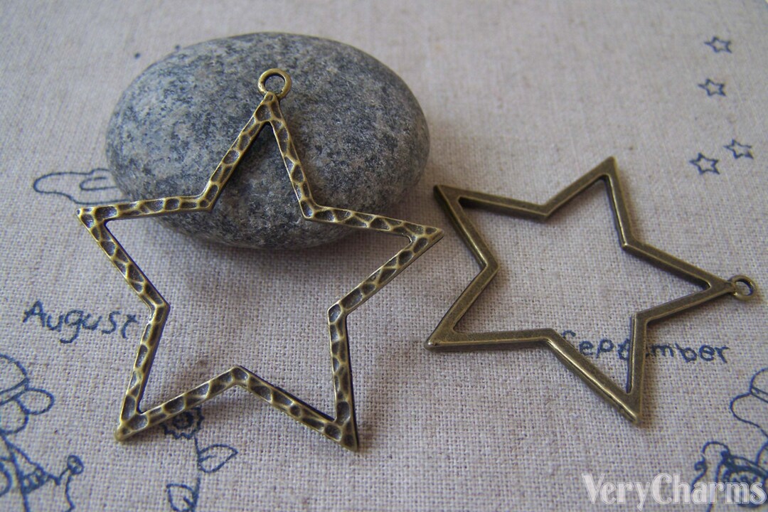10 Pcs Bronze Star Frame Charms Textured Pendants 42mm A4156 Etsy
