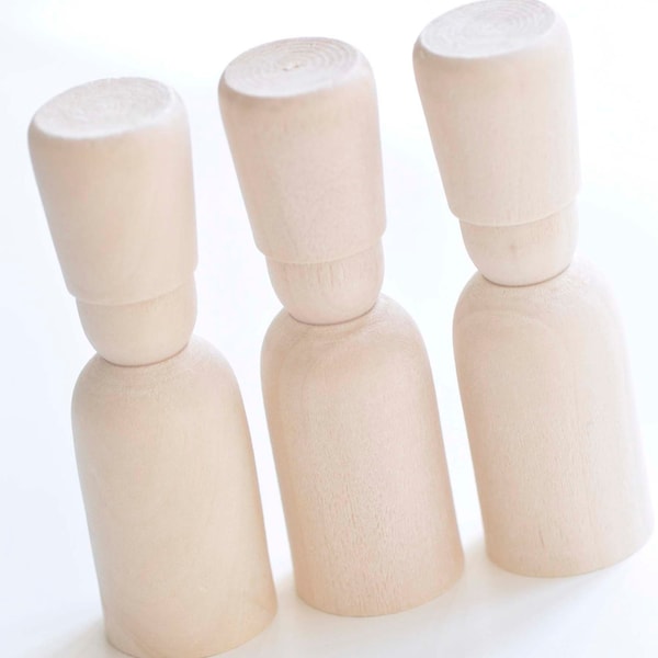 One Set of 5 Unfinished Solid Wood Solider People Peg Blanks