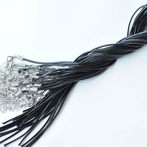 Black Wax Cord Necklaces With Lanyard Hook Spring Coiled End  1.5mm/2mm