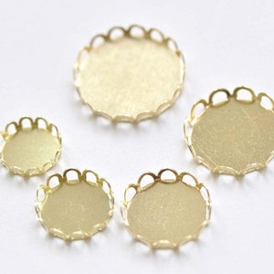 Raw Brass SCALLOP Edge Pendant Tray Cup Blank Settings Match 10mm-35mm Cabochon