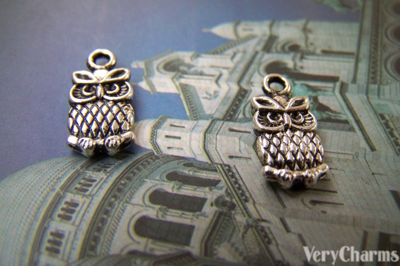 20 pcs of Tibetan Silver Antique Silver Lovely Owl Charms Double Sided 7x15mm A1835 image 2