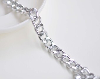 6.6 ft (2m) Silver Tone Aluminium Thick Curb Chain Unsoldered Links 8x11mm A4100
