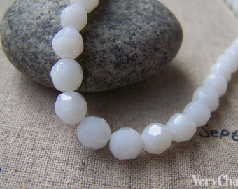 13 inches Strand (55 pcs) of Faceted Milky White Plastic Beads 6mm A3936