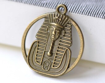 Egyptian Pharaoh Ring Pendants Antique Bronze Round Charms 23mm Double Sided Set of 10 A8168