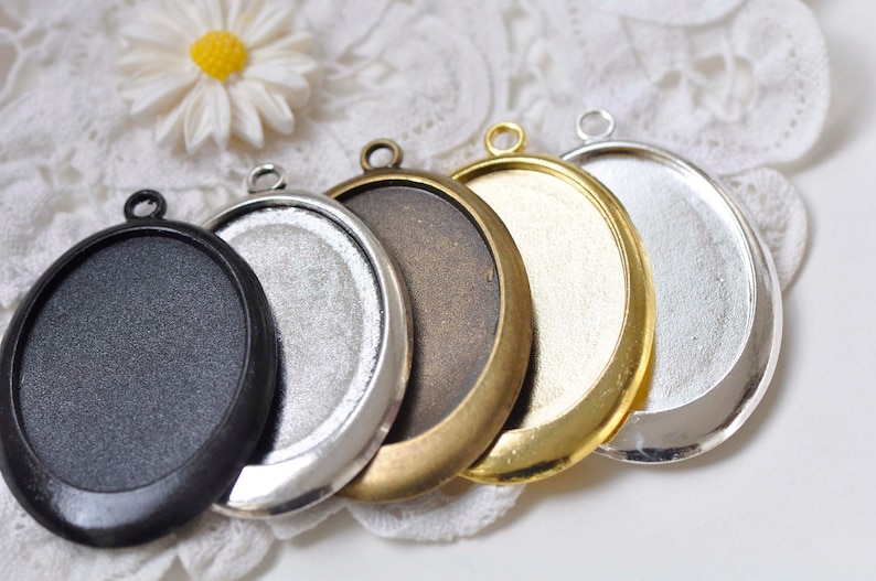 Antique BronzeAntique SilverGoldSilverBlack Pendant Tray Base Settings Match 30x40mm Cabochon Set of 6