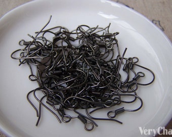 100 pcs of Gunmetal Black Fish Hook Earwire Findings 14x15mm A3324