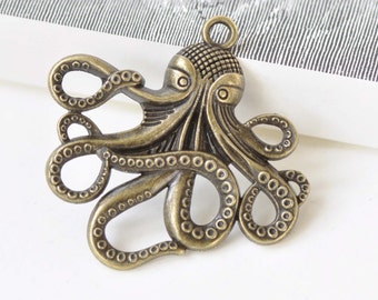 Antique Bronze  Large Octopus Charm Pendants 57x59mm Set of 4 A8373