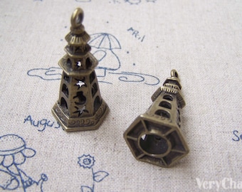 4 pcs Antique Bronze Pagoda Tower 3D Charm Pendants 18x39mm A2913