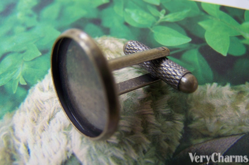 10 pcs of Antique Bronze Brass Screw Thread Cuff Links Cufflinks With Round Bezel Setting Match 18mm Cameo A3082