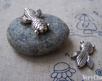 Fish Beads Antique Silver Goldfish Charms 17x24mm Set of 10 pcs A2748