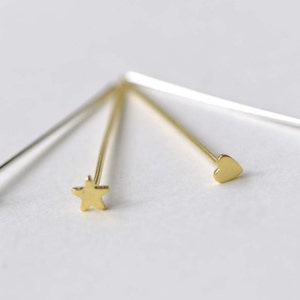 Prata brilhante/ouro estrela coração headpins jóias descobertas de alta qualidade - 22G - 30mm conjunto de 20