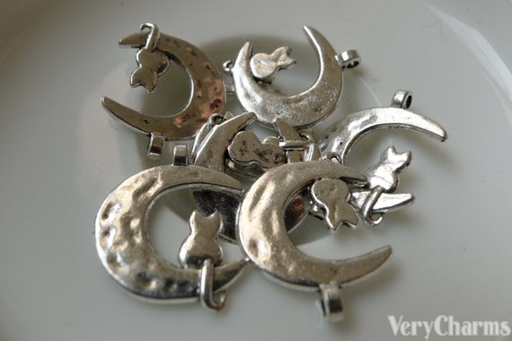 6pcs/Set Crescent Cat Filigree Charms, Stainless Steel Charms for DIY Jewelry  Making