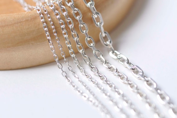 Polished 925 Sterling Silver Textured Oval Chain 0.9mm/1.1mm