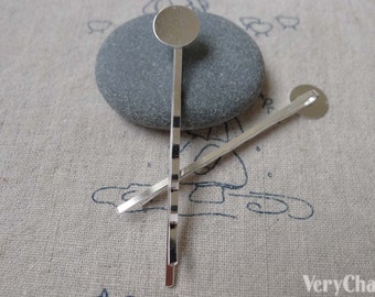 Silver Bobby Pin With 8mm Glue Pad Wavy Hair Clips Barrette Plain Design 55mm Set of 50  A4050