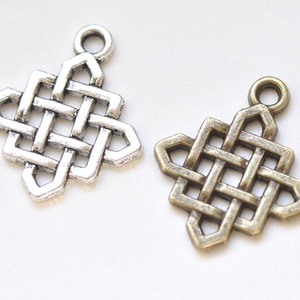 Antique Bronze/Silver Square Chinese Knot Charms Connectors 22x25mm