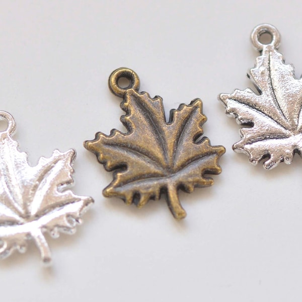 Antique Bronze/Silver Small Maple Leaf Charms 15x19mm Set of 20