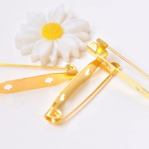 50 pcs Shiny Gold Tone Brooch Back Base Bar Pins Findings 2 Holes  29mm A2367