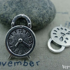 10 pcs of Antique Silver Alarming Clock Charms 16x24mm A1322