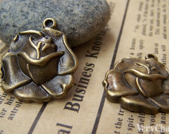 10 pcs of Antique Bronze Rose Flower Charms 22x23mm A318