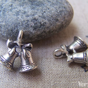 10 pcs of Antique Silver Jingle Bell Christmas Charms 15x15mm A846