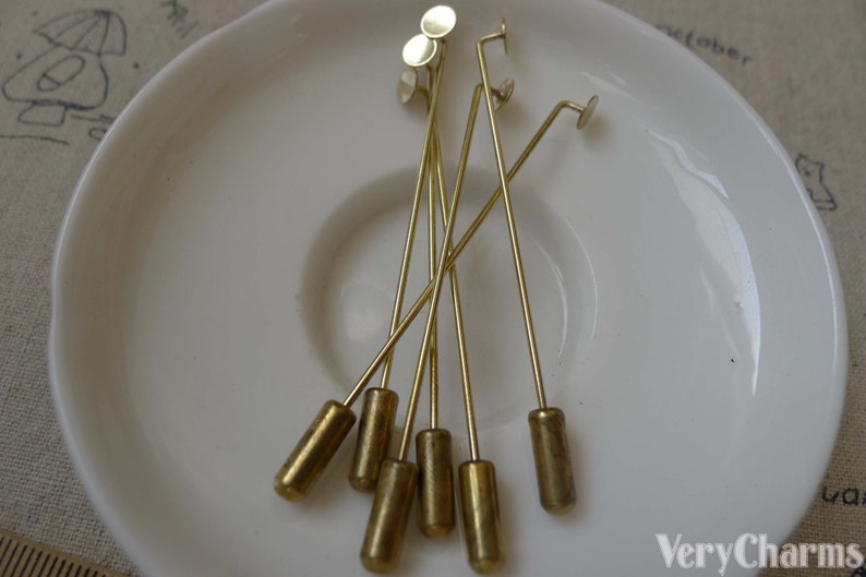 10 Sets Raw Brass Stick Pin Clutch 4x55mm With 5mm Pad A7455 Etsy