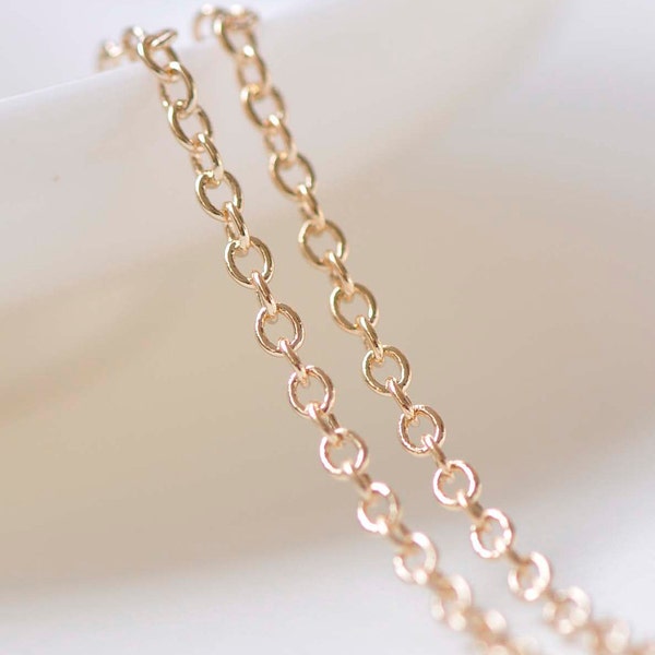 6.6ft (2m) of 24K Champagne Gold Tone Brass Oval Cable Chain Link 2mm A2382