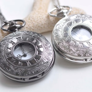 Large Black/White Gold Platinum Cover Round Pocket Watch Pendant Set of 1