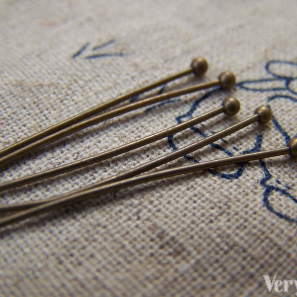 Ball End Headpin Antique Bronze Brass Ballpins  - 22G - 30mm Set of 100  A2942