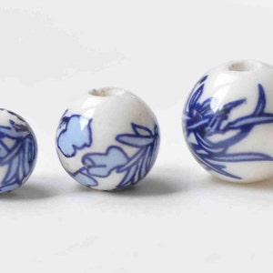 20 pcs Hand Painted Blue Leaf Flower Chinese Ceramic Beads 8mm/10mm/12mm