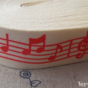 5,46 Yards (5 Meter) rote Musik Hinweis Druck Baumwolle Band Label String A2654