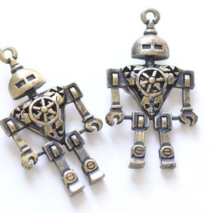 4 Stück von Antique Bronze Filigree 3D Roboter Charms Anhänger 24x45mm