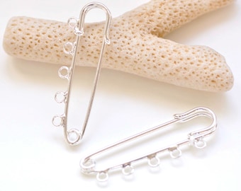 Shiny Silver Kilt Pins Five Loops Safety Pin Broochs 13x50mm Set of 10  A756