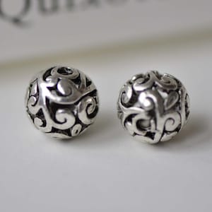 10 pcs Antique Silver 3D Filigree Flower Ball Beads 8mm A6400