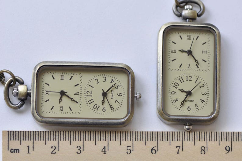 1 PC Time Zone Rectangle Pocket Watch Pendant Gift 27x57mm A8509 image 4