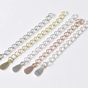 925 Sterling Silver Teardrop Tags Extender 5cm Extension Chain Sterling Silver/Gold/Platinum/Polished Silver