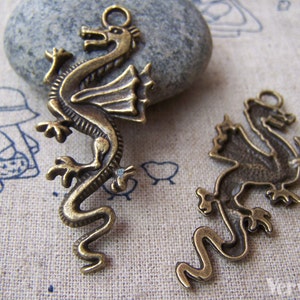 Antique Bronze Flying Dragon Charms Pendants Jewelry Making Supplies 20x45mm