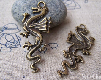 Antique Bronze Flying Dragon Charms Pendants Jewelry Making Supplies 20x45mm